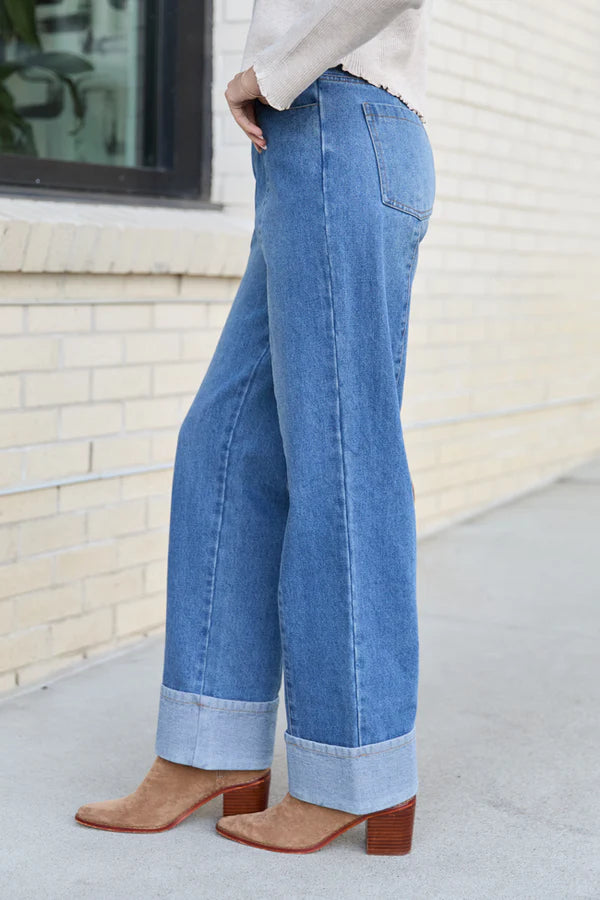 Medium Wash Cuffed Jeans