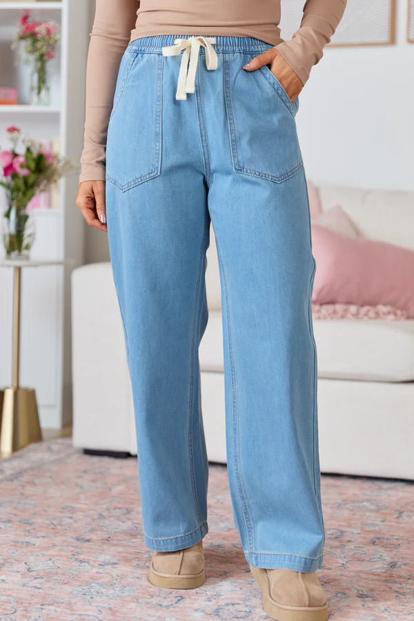 Loose Fit Drawstring Jeans